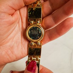 Vintage Ladies Gold Tone Digital Bracelet Watch Abalone Effect Working New Batt