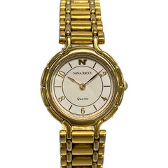 [A1R] Used Nina Ricci Watch White Dial Fashion Gold Plated Ladies [x2w]
