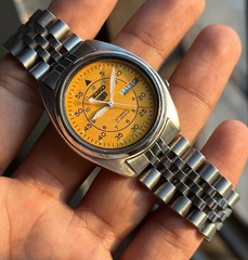 Seiko 5 Automatic 21 Jewels Japan Made Yellow Dial Watch For Mens