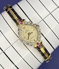 VTG Jules Jurgensen Diamond Marquise Cut Ruby Watch # 9.38