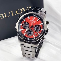 Bulova Marine Star 98B350 Men&rsquo;s Chronograph Quartz Watch Red Dial Stainless 43mm