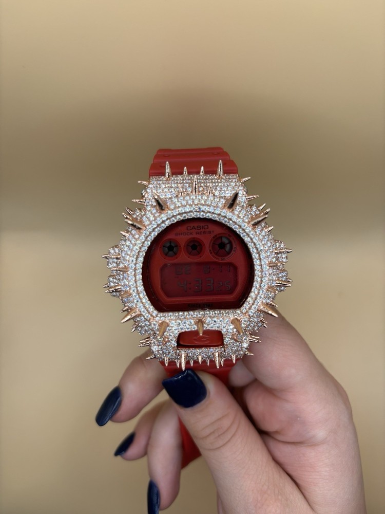 Casio G-SHOCK Red Digital Quartz Shock-Resistant 200m Gold Diamond Bezel