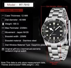 RollsTimi Men&rsquo;s Watches NH35 Luxury Mechanical Wristwatch Automatic Sport GREEN