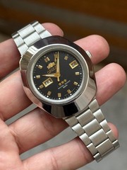 Vintage Orient 3 Star Day Date Black Dial Stainless Steel Men&rsquo;s Watch