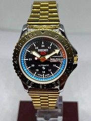Automatic Seiko Refurbished Black Dial Day/ Date Men&rsquo;s Wrist Watch Gold Plated