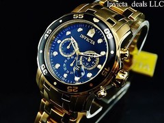 Invicta Men 48mm Pro Diver SCUBA Chronograph Black Dial 18k Gold Plated SS Watch