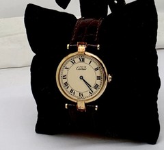 VINTAGE MUST DE CARTIER 30MM GILT STERLING SILVER QUARTZ WRISTWATCH,CLEAN,RUNS