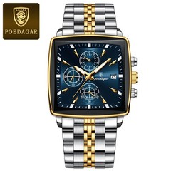 Luxury Men&rsquo;s Watch Square Stainless Steel Waterproof Luminous Chrono