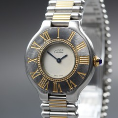 Cartier Must de 21 28mm White Dial Silver Gold Qz Vintage Women&rsquo;s Watch #o-0801