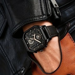 Men’s Square Big Dial Watch – PU Leather Strap, Casual Sport Style
