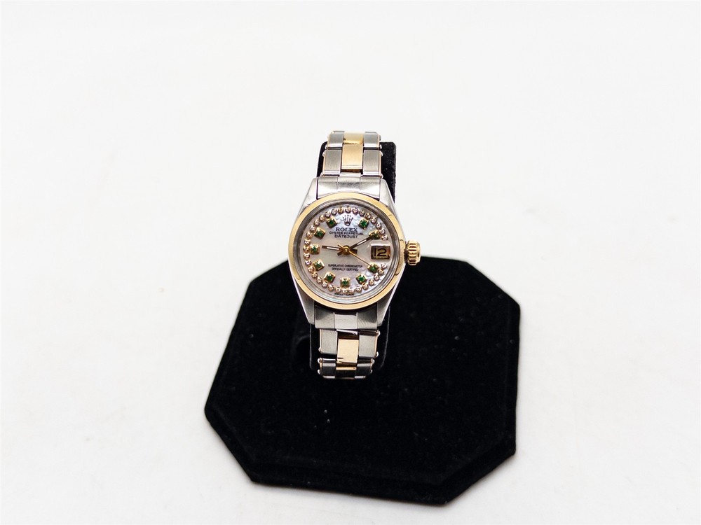 RARE $10,000 ROLEX Emerald Diamond MOP 18k Yellow Gold SS Ladies Watch SERVICED