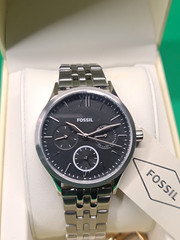 Fossil Men&rsquo;s Analog Multi-Dial Watch, Black Dial, Silver Stainless Bracelet