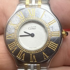 21 Must de Cartier 31mm SS/18k Beige White Dial Watch 7-7.5” Wrist