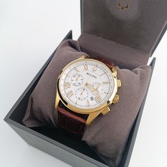 Bulova Wilton 97B169 White Dial Brown Leather Men&rsquo;s Quartz Watch 46.5mm New