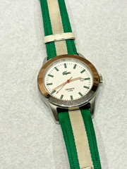 Lacoste Men&rsquo;s Leather / Cloth Watch White Dial Crocodile Logo – As Is