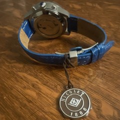 Nicolet 1886 Master Calendar Automatic Watch Blue Leather Strap Blue Dial