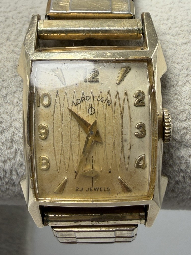 Lord Elgin 23 Jewels Tank Mens Working Watch 22MM 7&Prime; Manual Wind 10K Gold Filled