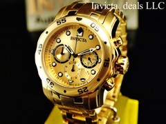 Invicta Men&rsquo;s 48mm PRO DIVER Scuba Chronograph Gold Dial 18K Gold Plated Watch