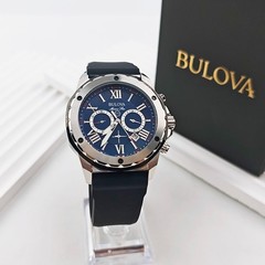 Bulova Marine Star 98B258 Blue Dial Black Rubber Strap Quartz Men&rsquo;s 44mm Watch