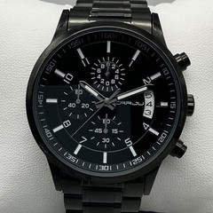 CRRJU Mens Watch 42mm Black Dial Black Stainless Chronograph Date 2214 8.25&Prime;