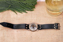Antique Sundial Compass with Black Leather Band Watch Compass Nautical Camp Wear