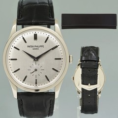 MINT Patek Philippe 5196G 37mm White Gold Calatrava Black Leather Watch Box