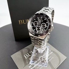 Men Bulova Classic Marine Star Black Dial Chronograph 98B401 Quartz Watch 41.5mm