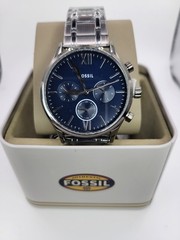Mens FOSSIL Fenmore Multifunction Watch Blue Dial Day Date Stainless Steel Band