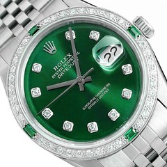 Rolex Datejust 1603 36mm Green Dial 18K White Gold Diamond Emerald Watch