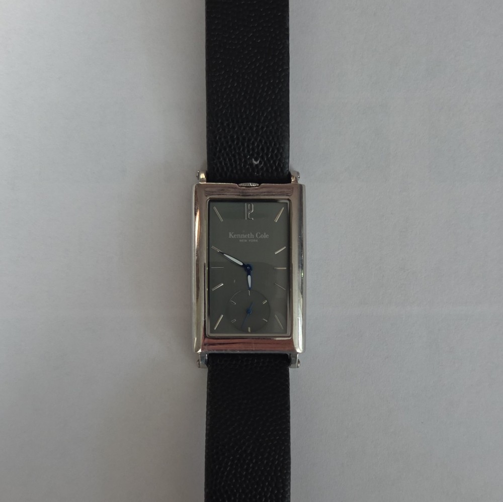 Kenneth Cole New York Rectangular Quartz Watch Gray Dial Black Leather Strap