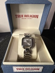 True Religion Quartz Wristwatch Silver Tone Steel Square 20mm