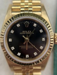 Rolex Oyster Perpetual 67198 26mm 18k Gold Black Diamond Dial Auto Women&rsquo;s Watch