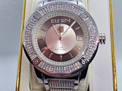 Elgin Men&rsquo;s Watch 216 Crystals Diamond Indices Date Window SS Band 46mm FG160032