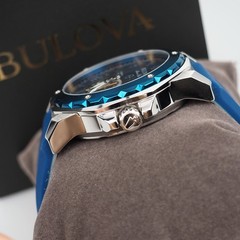Bulova 98A303 Marine Star Blue Dial Rubber Strap Men&rsquo;s Automatic Watch 44 mm