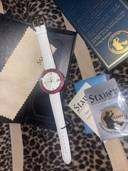 Stauer NWOT Ruby Diamond Aura Goldtone Watch w/Date in Display Box 22774