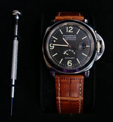 Panerai Luminor Power Reserve Automatic Mens Watch Brown Leather Band