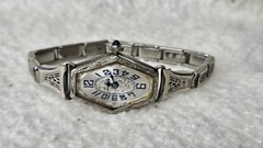 Art Deco Manfred 18KT White GF Mechanical Windup Ladies Watch-16 Jewels -WORKS