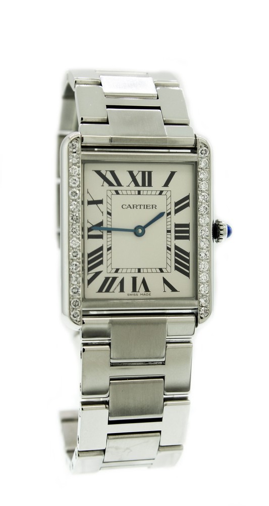 Cartier Tank Solo 3169 27mm Stainless Steel Diamond Quartz Watch