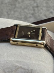 Vintage Must De Cartier Tank Manual Wind Brown Turtle Shell Dial 20.5x28mm SMALL