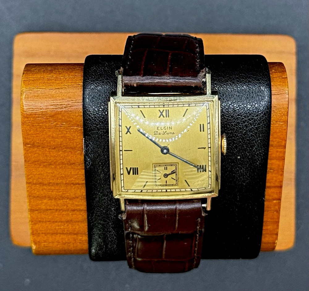 Vintage Elgin De Luxe Tank Watch 27.5mm Curved Case Small Seconds New Strap