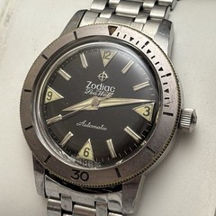 Vintage Zodiac SeaWolf 1960&rsquo;s Black Original Dial No Date Bracelet Skindiver