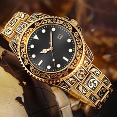 Classic Retro Luxury Carved Wrist Watch Fashion Mens Date Analog Quartz Watches