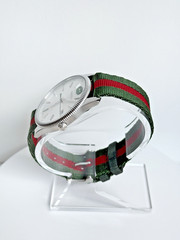 Gucci G-Timeless Silver Dial Green and Red Nylon Strap Watch 38mm YA1264236