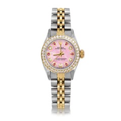 Rolex Ladies TT Oyster Perpetual Pink MOP Ruby Diamond Dial Diamond Bezel