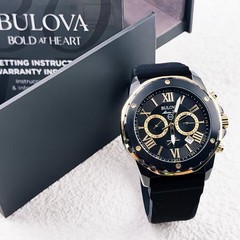 Bulova Marine Star A 98B278 Men’s Quartz Watch Black Dial Silicone Strap 44MM