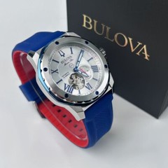 Bulova Marine Star 98A225 White Dial Red/Blue Rubber Strap Men&rsquo;s Automatic Watch