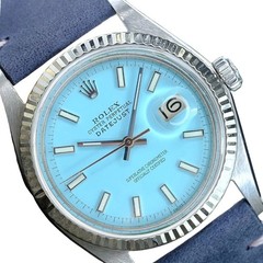 Rolex Datejust 1601 White Gold & Steel Blue Index Luminous Dial Leather Watch
