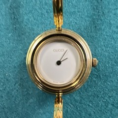 GUCCI Change Bezel Women’s Quartz Analog Gold Tone Bangle White Dial Multicolor