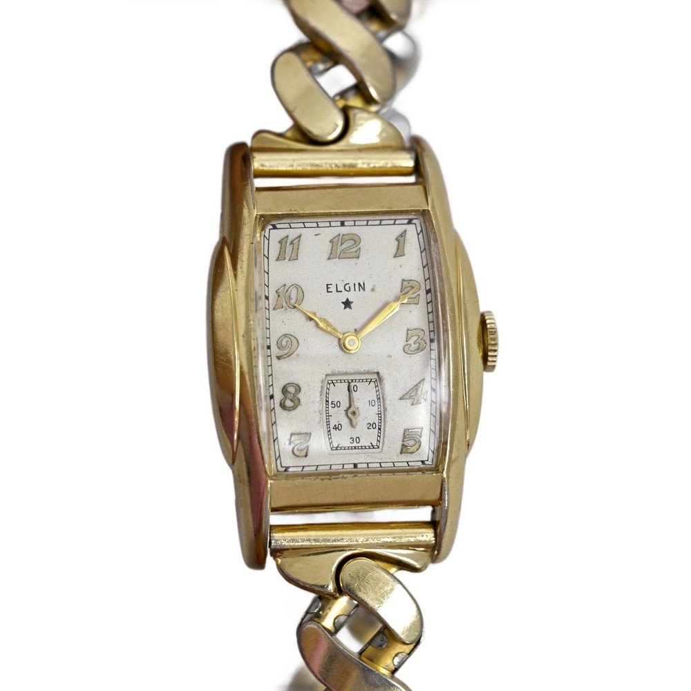 Elgin Tank 14k Gold Filled 1930&rsquo;s Vintage Art Deco White Dial Men&rsquo;s Watch