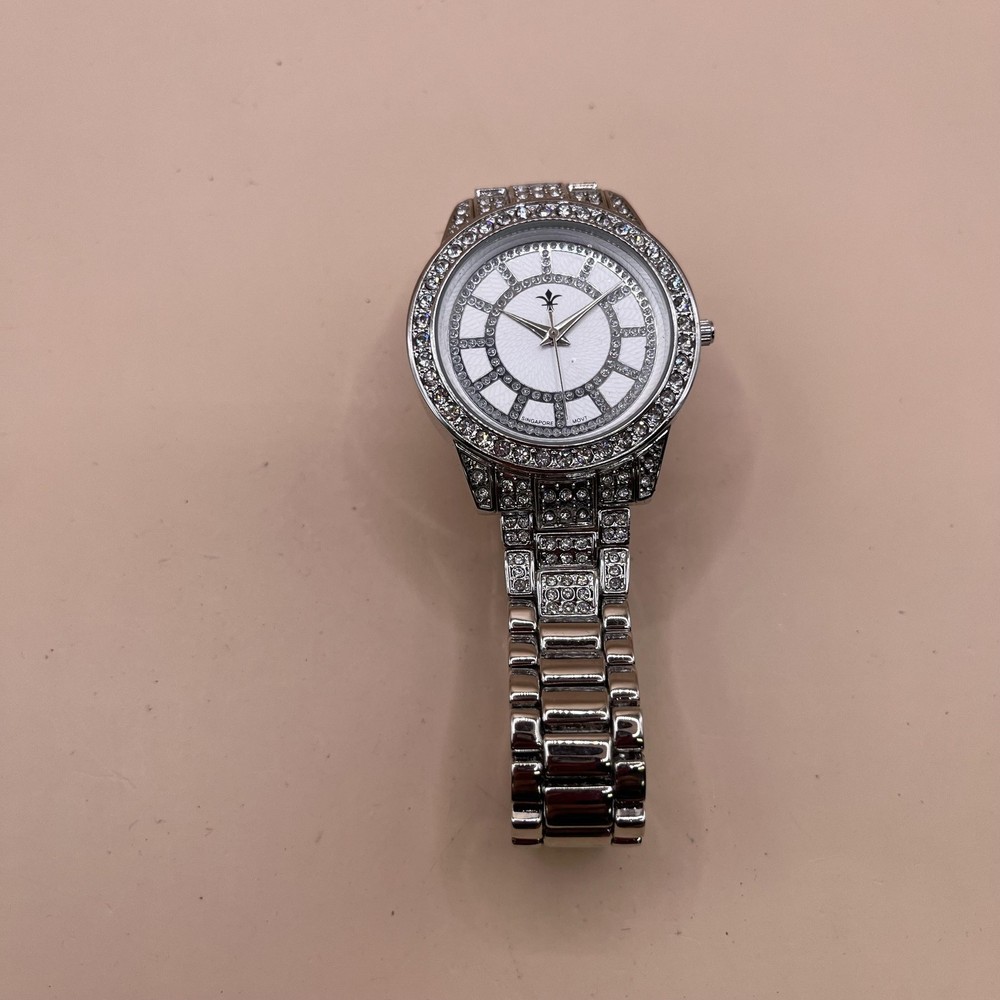 Unbranded Crystal Pave Watch Silver Tone Analog Quartz Singapore Movt